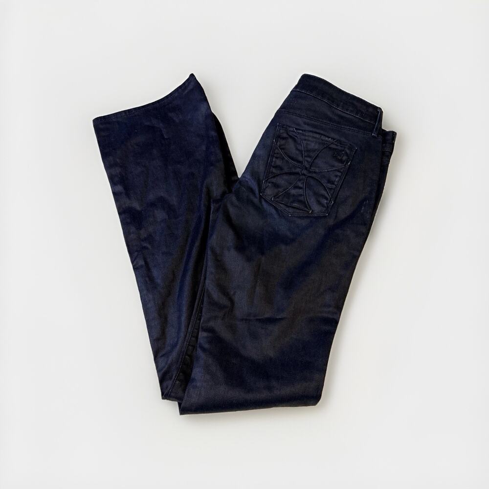 Habitual Epic Flared Jeans Womens Blue Dark Wash Celtic Cross Denim Size 28 Y2K